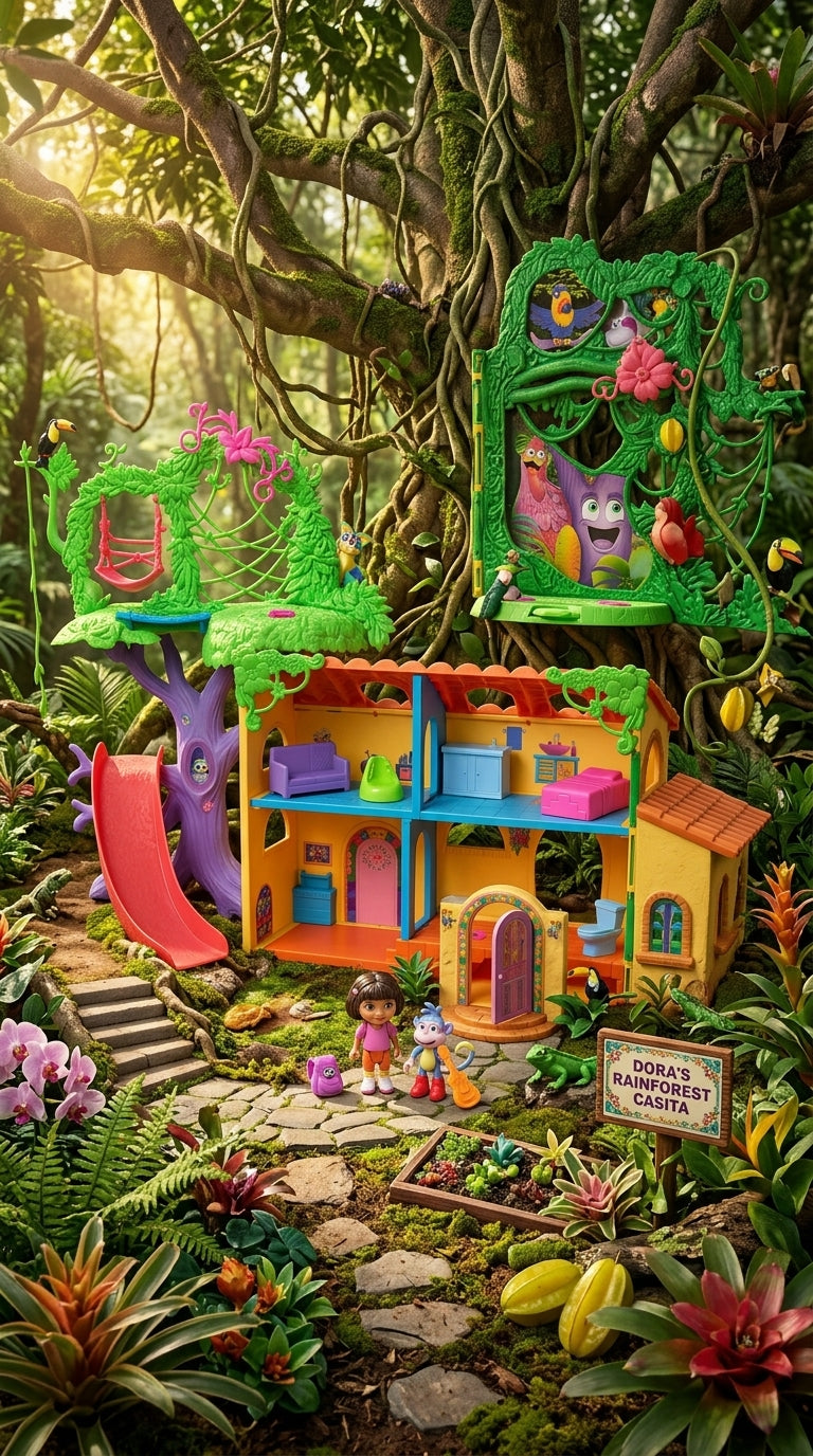 Casita Selvática de Dora con Figuras de Dora y Botas – Set de Juego Bilingüe +3 Años